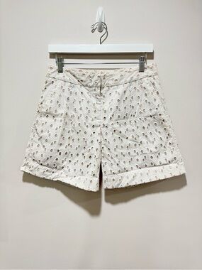 Hoss Intropia White Eyelet Embroidered Cotton Shorts Cuffed Hem Boho Size 36